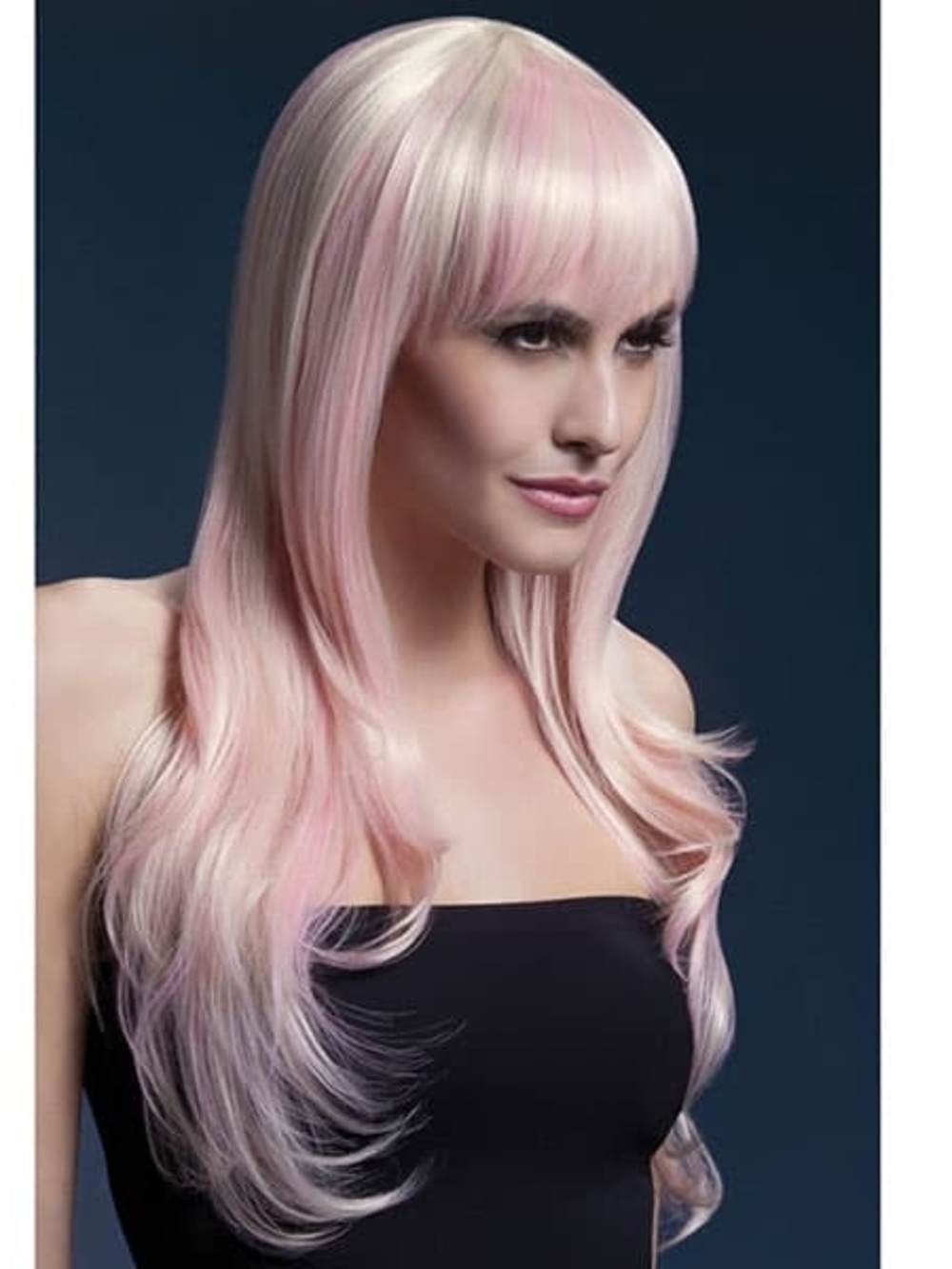 NIB Smiffys Fever Sienna Wig Blonde Candy Pink Highlights Long 26" Heat Resistan